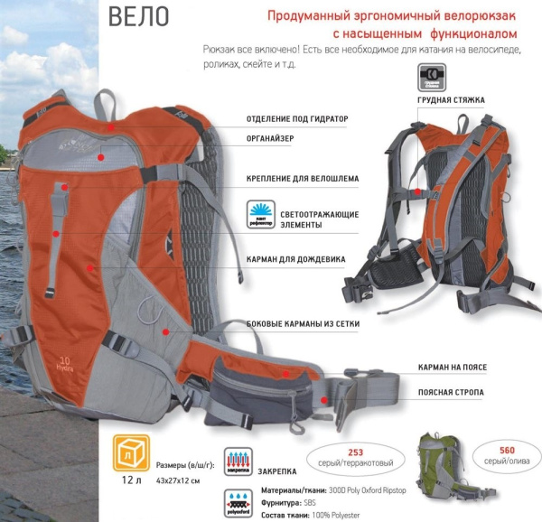 Рюкзак Вело 12 Серый терракотовый NOVA TOUR Рюкзак Вело 12 Серый терракотовый NOVA TOUR